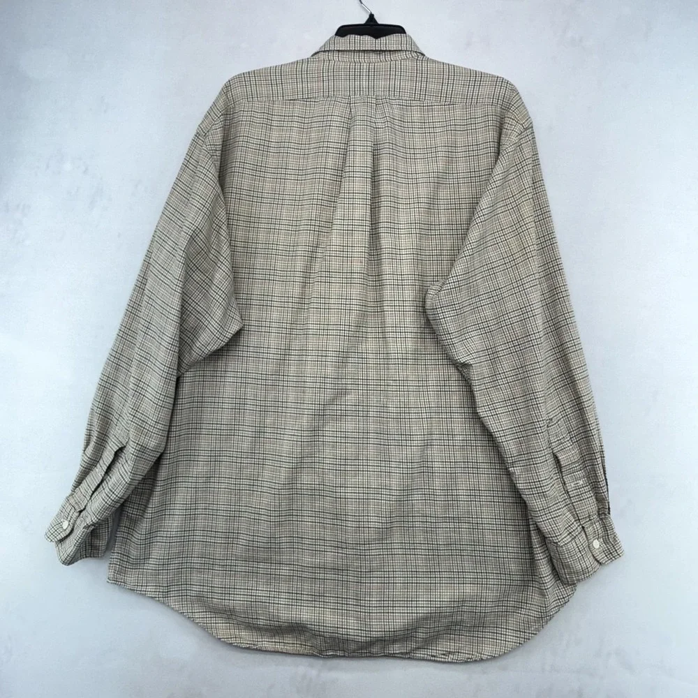 Polo Ralph Lauren Shirt Mens L Tan Olive Plaid Check Classic Fit Long Sleeve Y2K